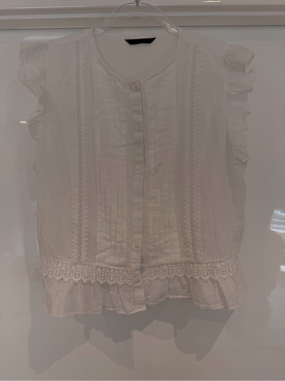 Zara White Lace-Trim Button Front Blouse
